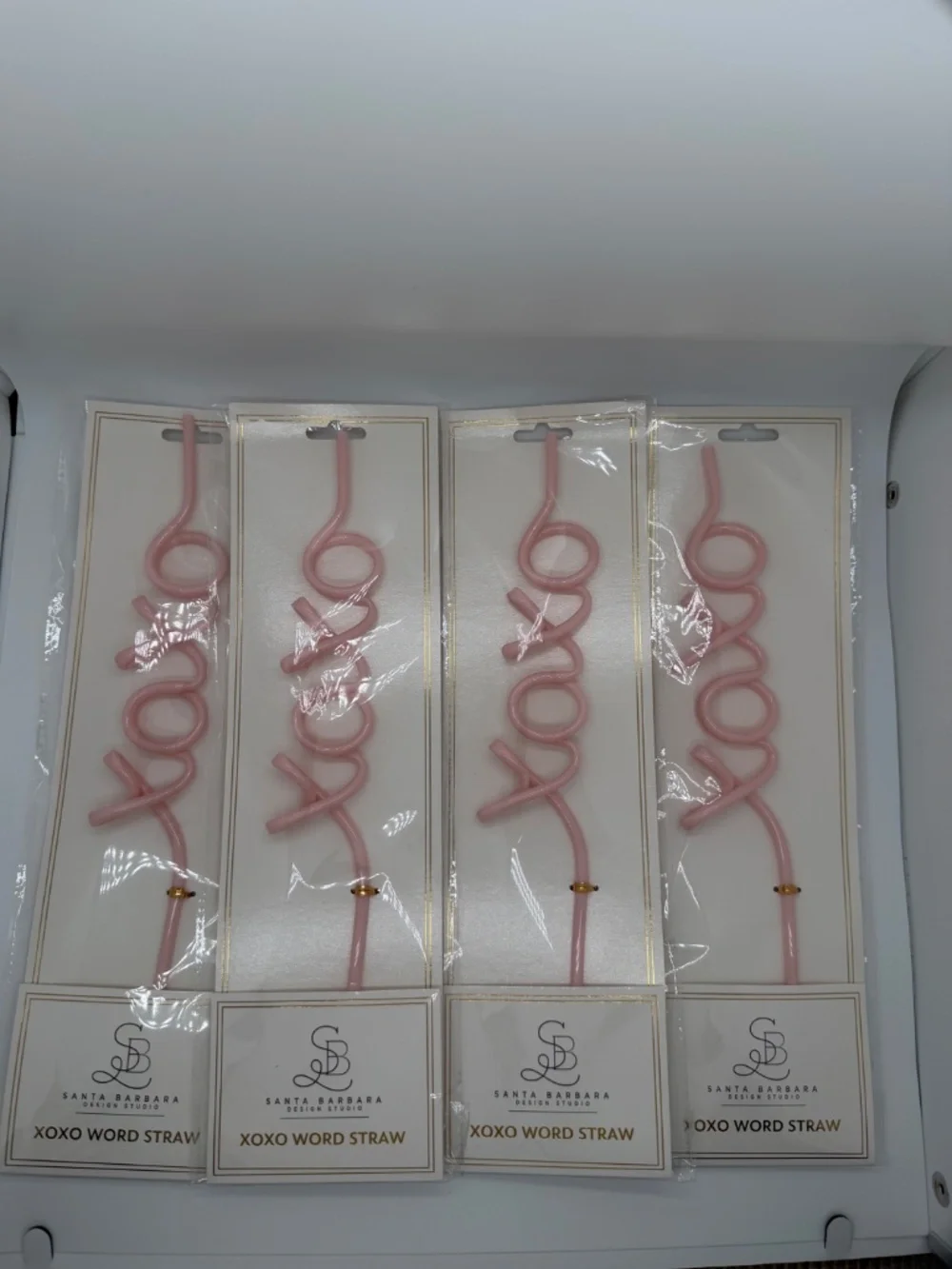 Lot of 4 Santa Barbara Design Studio XOXO Pink Reusable Word Straws BRAND NEW
